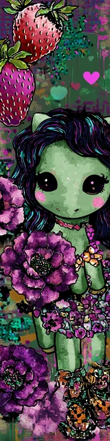 Free kawaii bookmark featuring a pony with green and purple flowers
